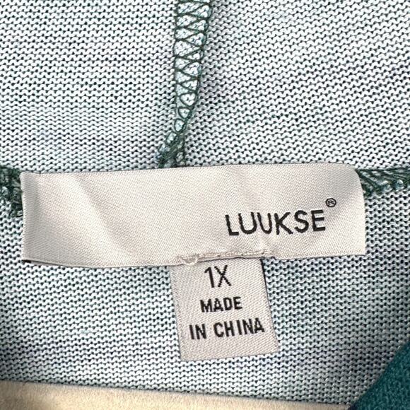 LUUKSE Green Blue Stripes Drawstring Hood Kangaroo Pocket Hoodie Womens 1X - Picture 4 of 7